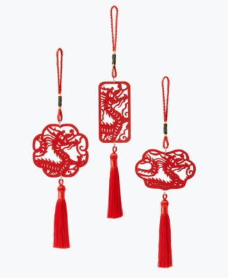 Holiday Lane - Lunar New Year Tasseled Dragon Ornaments, Set of 3