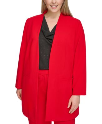 Calvin Klein Plus Size Collarless Open-Front Long Blazer - Macy's