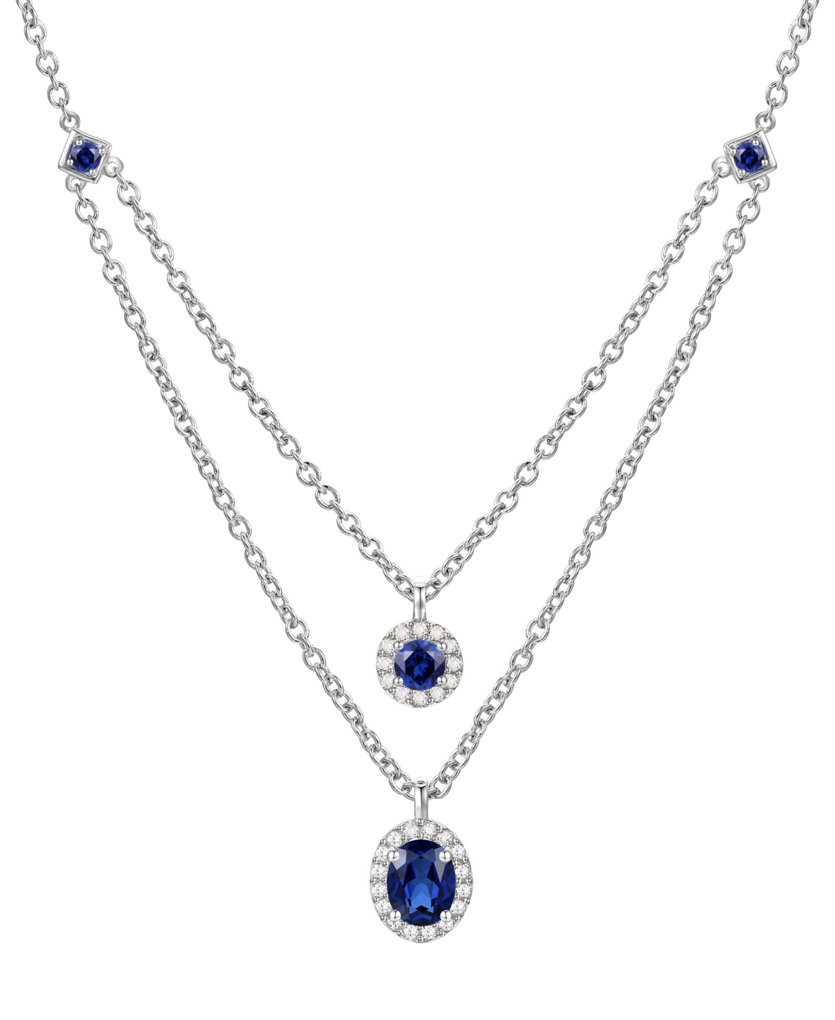 Lab-Grown Emerald (1/2 ct. t.w.) & Lab-Grown White(1/8 ct. t.w.) Layered Pendant Necklace in Sterling Silver (Also in Lab-Grown Ruby & L