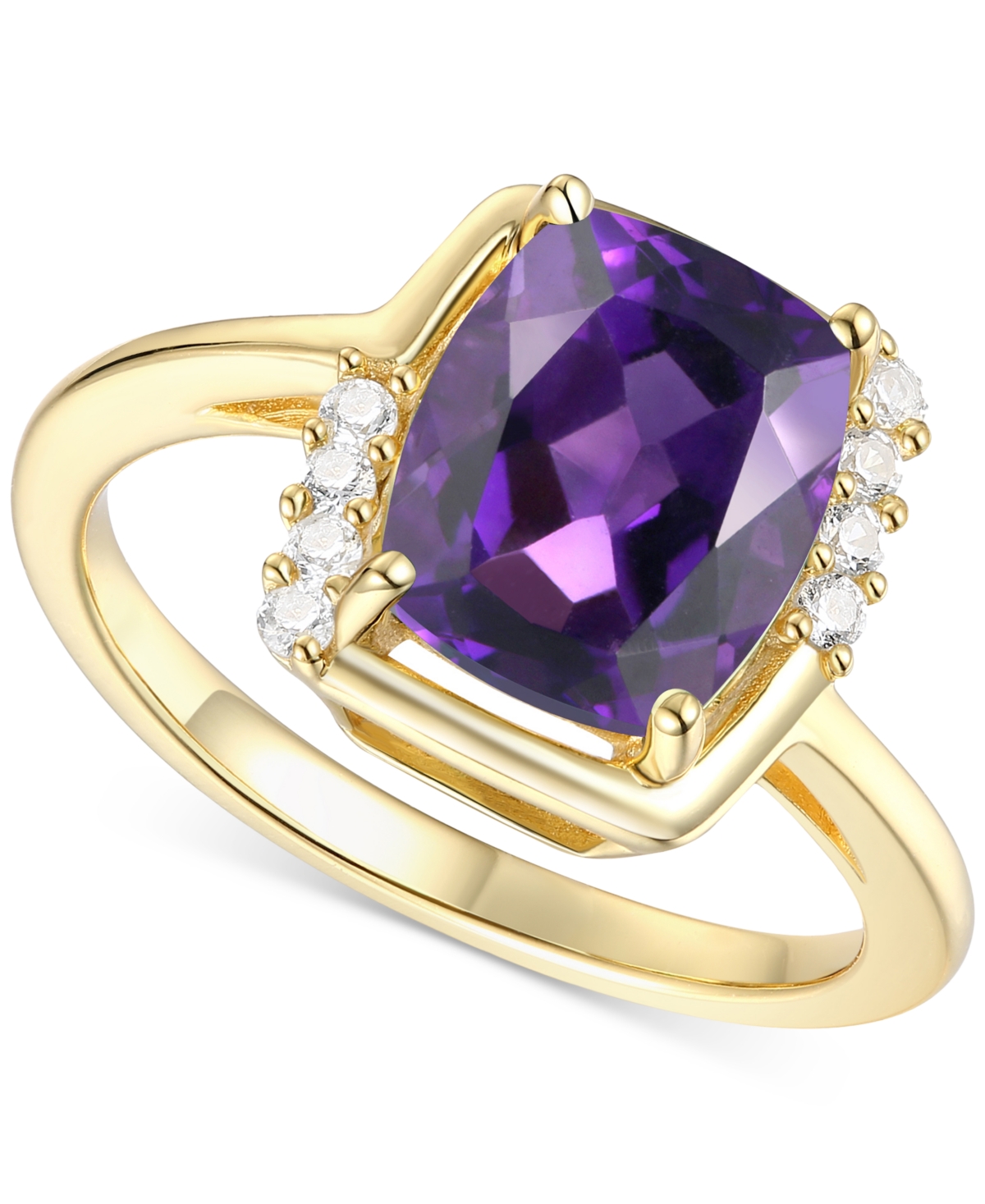 Macy's Amethyst (2-1/4 Ct. T.w.) & Lab-grown White Sapphire (1/6 Ct. T.w.) Statement Ring In Gold-plated St