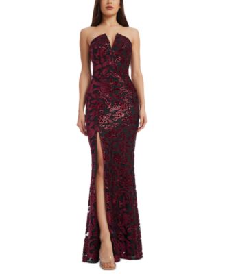 Dress the Population - Women's Sequined Embroidered Strapless Gown