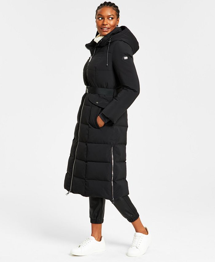 DKNY Womens Maxi Belted Hooded Puffer Coat - Macy's