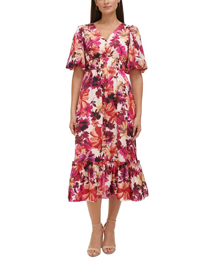 kensie Women's V-Neck Short-Sleeve Chiffon Midi Dress - Macy's