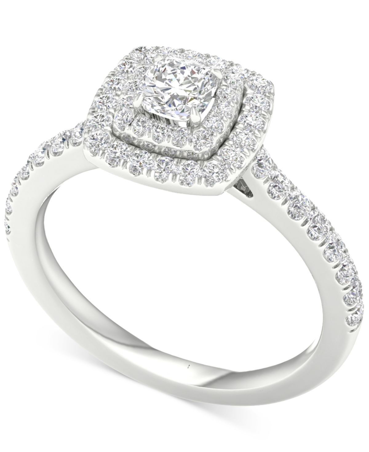 Macy's Diamond Cushion Double Halo Engagement Ring (3/4 Ct. T.w.) In 14k White Gold