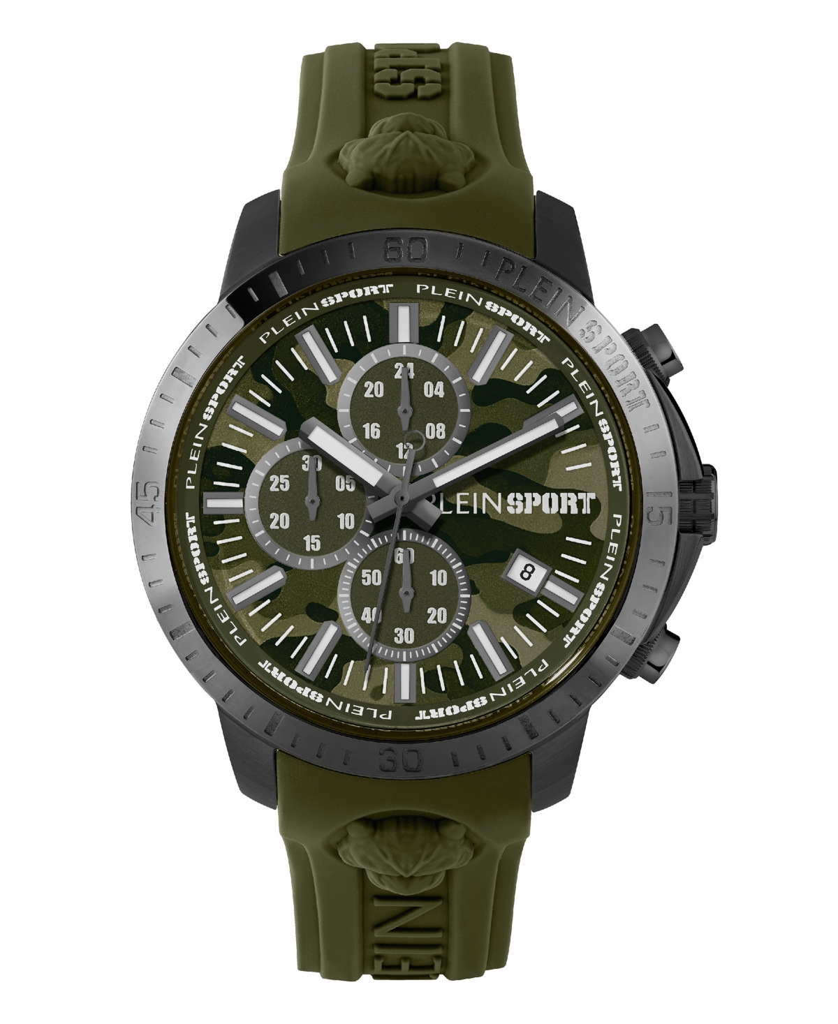 Plein Sport Men's Chronograph Date Quartz Plein Gain Green Silicone Strap Watch 43mm In Ion Plated Black