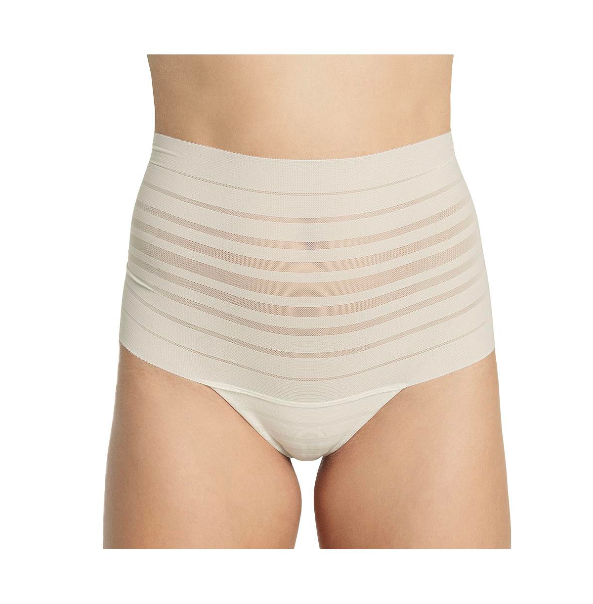 Women's Lace Stripe High-Waisted Cheeky Hipster Panty - Light Beige