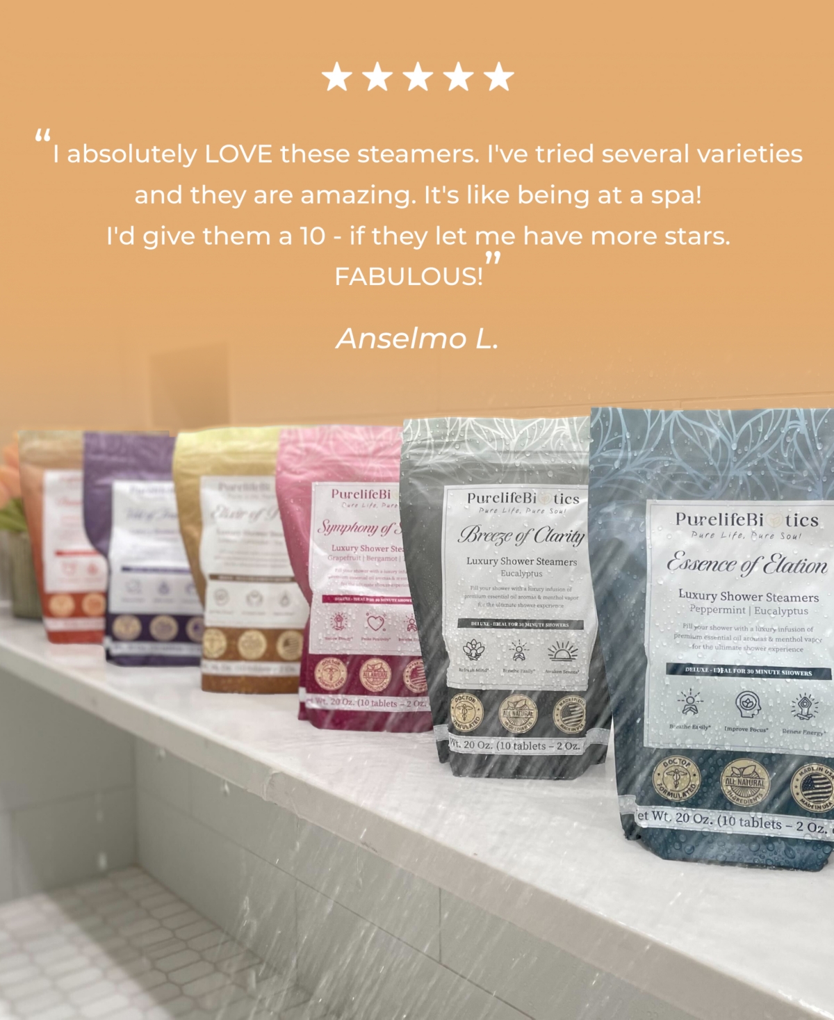Aromatherapy Shower Steamers, 100% Pure Essential Oils, All Natural, Usa Handmade Shower Vapor Tablets, Self-Care Gift Set for Purifying, Re-Energizin