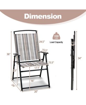 2pcs Patio Folding Sling Chairs Dining Armrest Backrest Outdoor Portable