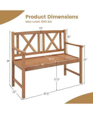 Patio Acacia Wood 2-Person Slatted Bench Outdoor Loveseat Chair Garden