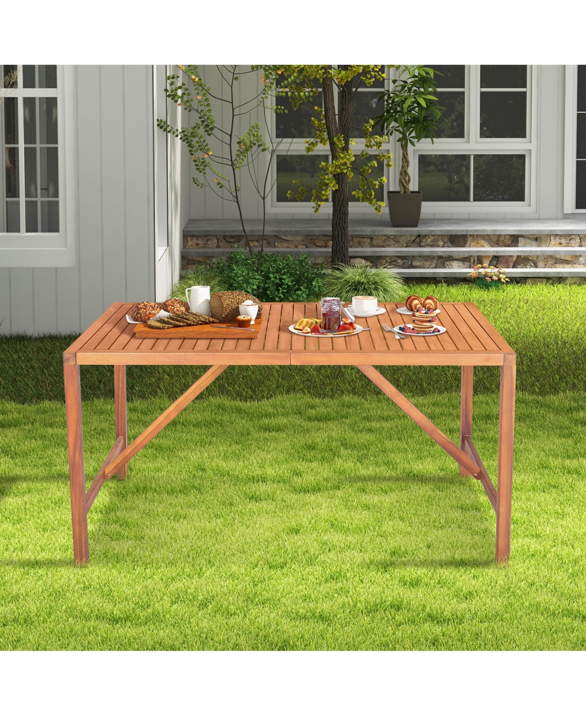 Costway Patio Rectangular Acacia Wood Dining Table 4-6 Person Outdoor
