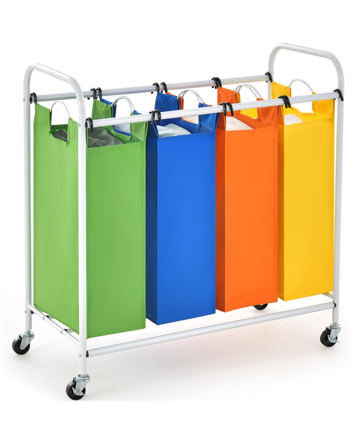 4 Bag Laundry Sorter Cart Clothes Hamper Storage Organizer Removable Bags Wheel - White