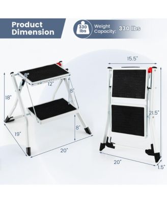 20'' x 19'' x 18''  2 Step Ladder Folding Step Stool 330lbs Capacity with Anti-Slip Pedal & Handle