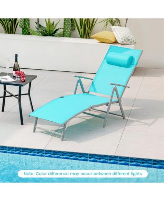 Outdoor Folding Chaise Lounge Chair Recliner Cushion Pillow Adjustable