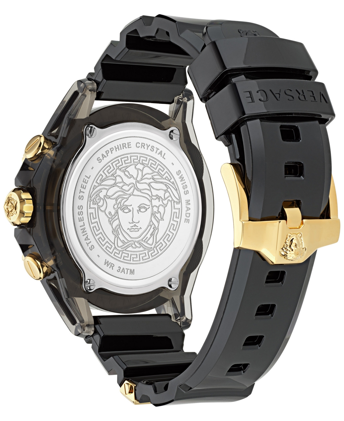 Shop Versace Men's Icon Active Swiss Chronograph Diamond (0.80 Ct. T.w.) Black Silicone Strap Watch 44mm In Transparent Black