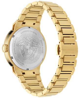 Men's Swiss Medusa Infinite Gold Ion Plated Stainless Steel Bracelet Watch 47mm