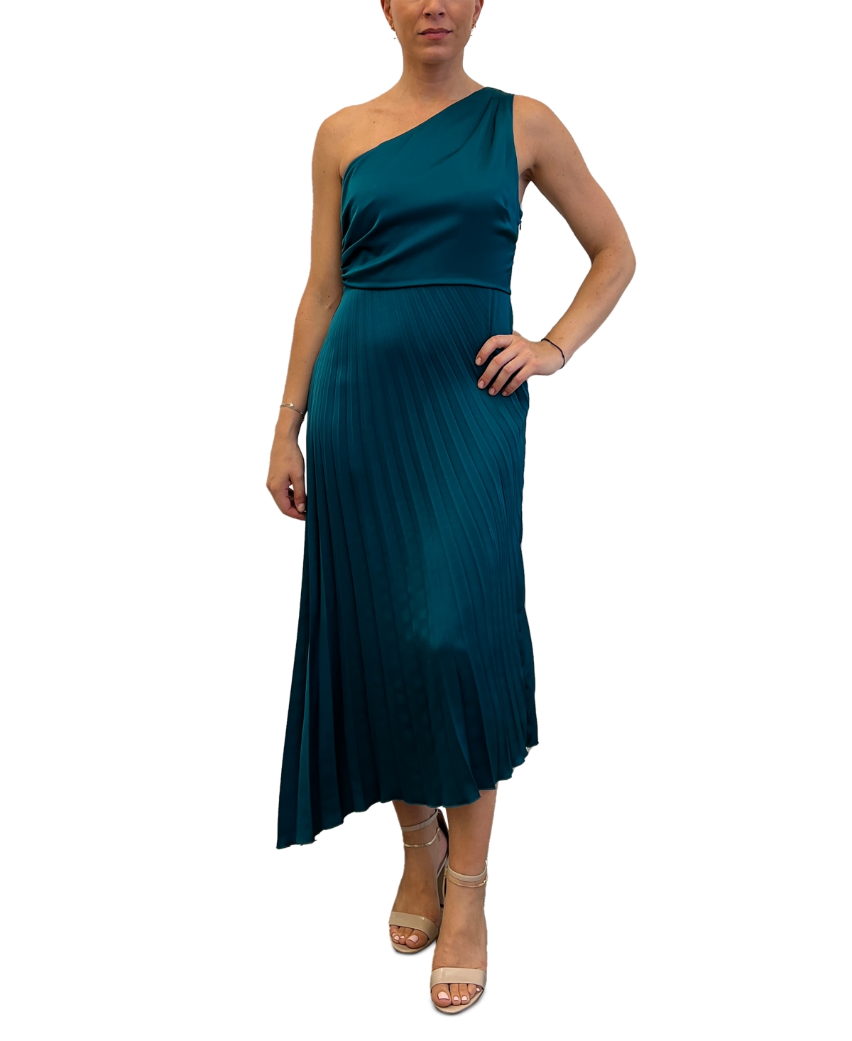 Sam Edelman Women's One-shoulder Pleated Midi Dress In Emerald
