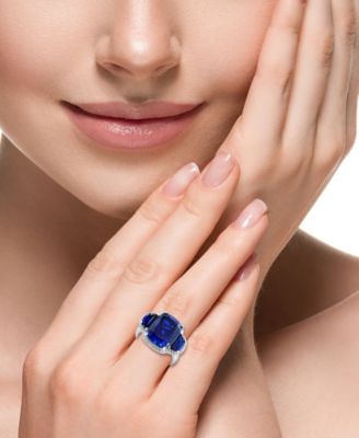EFFY&reg; Lab Grown Sapphire (10-3/8 ct. t.w.) & Lab Grown Diamond (1/3 ct. t.w.) Halo Statement Ring in 14k Gold (Also in Lab Grown Ruby & Lab Grown Emerald)
