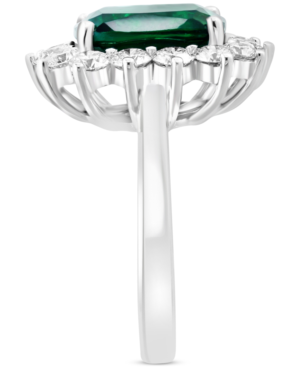 Effy Collection Effy Lab Grown Emerald (3-1/4 Ct. T.w.) & Lab Grown Diamond (1-3/8 Ct. T.w.) Halo Ring In 14k White  In Silver