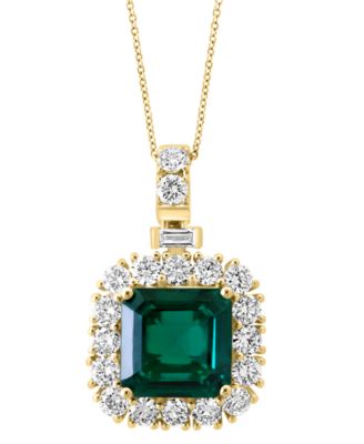 EFFY&reg; Lab Grown Emerald (4-3/4 ct. t.w.) & Lab Grown Diamond (1-7/8 ct. t.w.) Halo 18" Pendant Necklace in 14k Gold