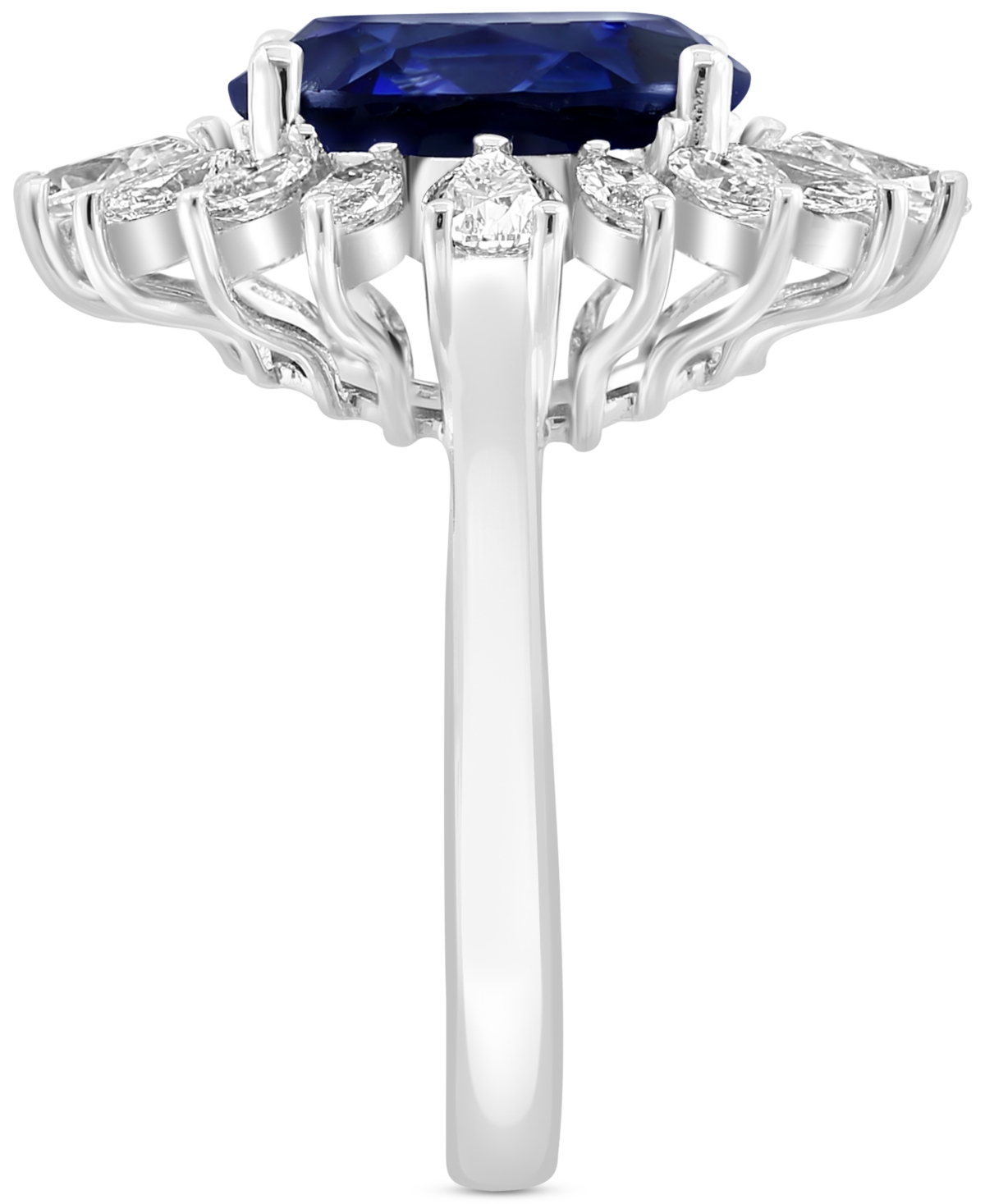 Effy Collection Effy Lab Grown Sapphire (4-1/2 Ct. T.w.) & Lab Grown Diamond (1-5/8 Ct. T.w.) Halo Ring In 14k White In Silver