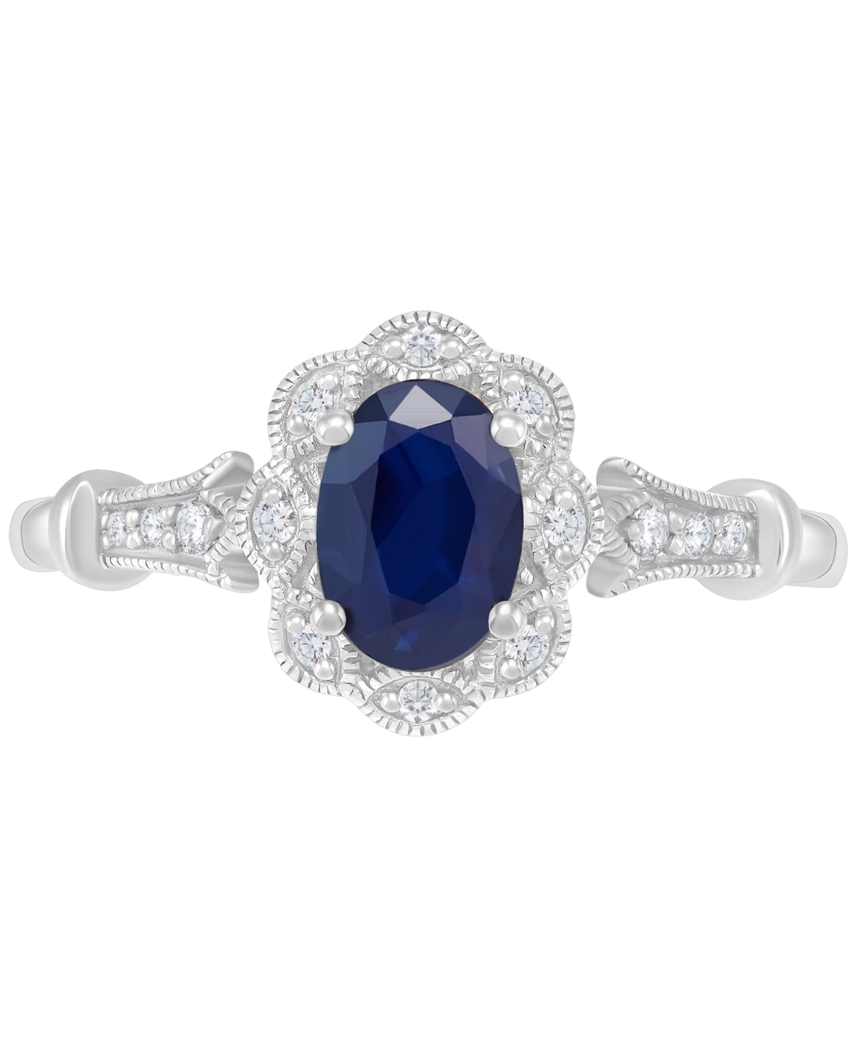 (1 ct. t.w.) & Diamond Accent Bead Frame Ring in 14k White Gold - Sapphire