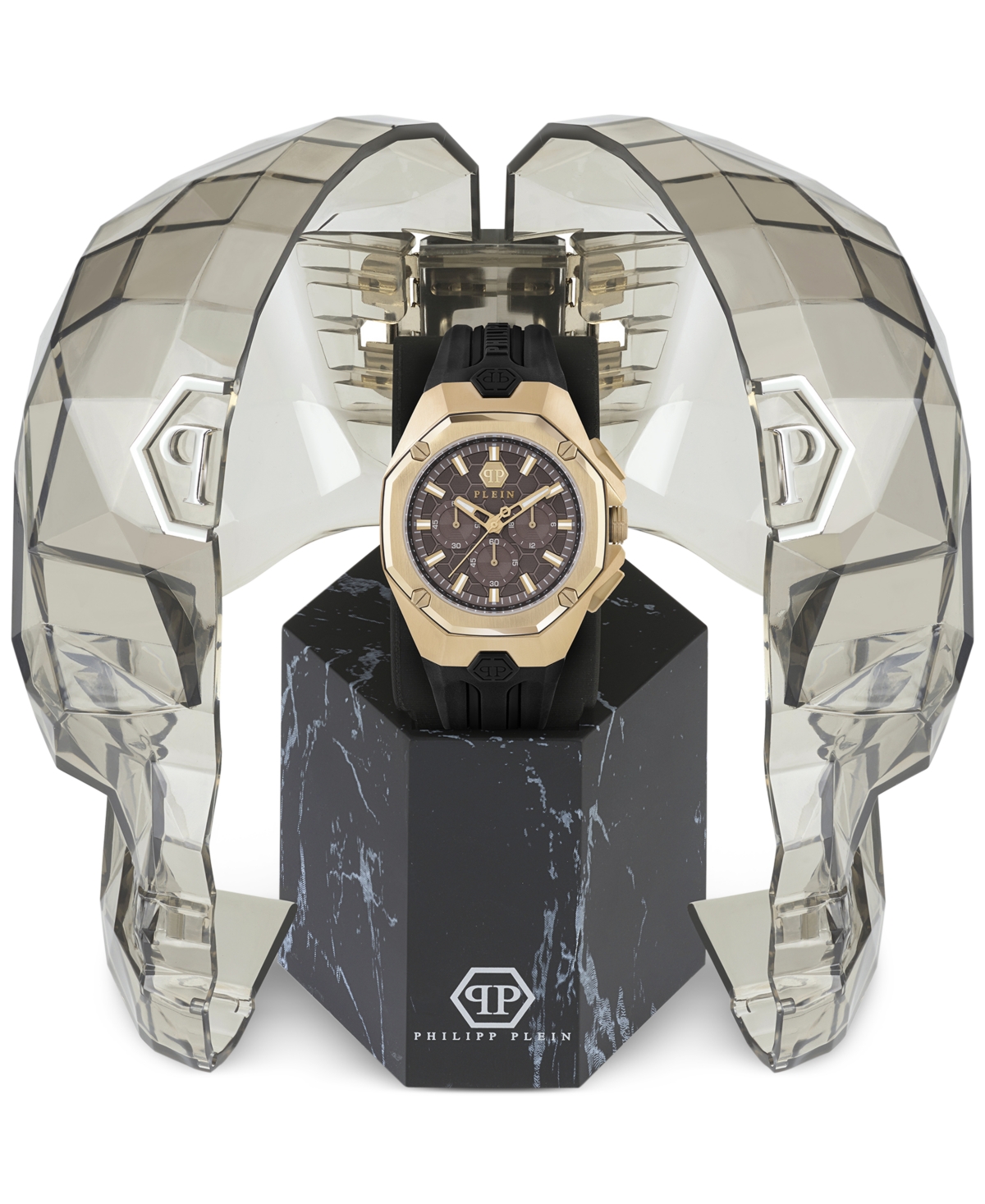 Philipp Plein Octagonal Chronograph Timepiece With Ip Yellow Gold Case In Ip Yellow Gold