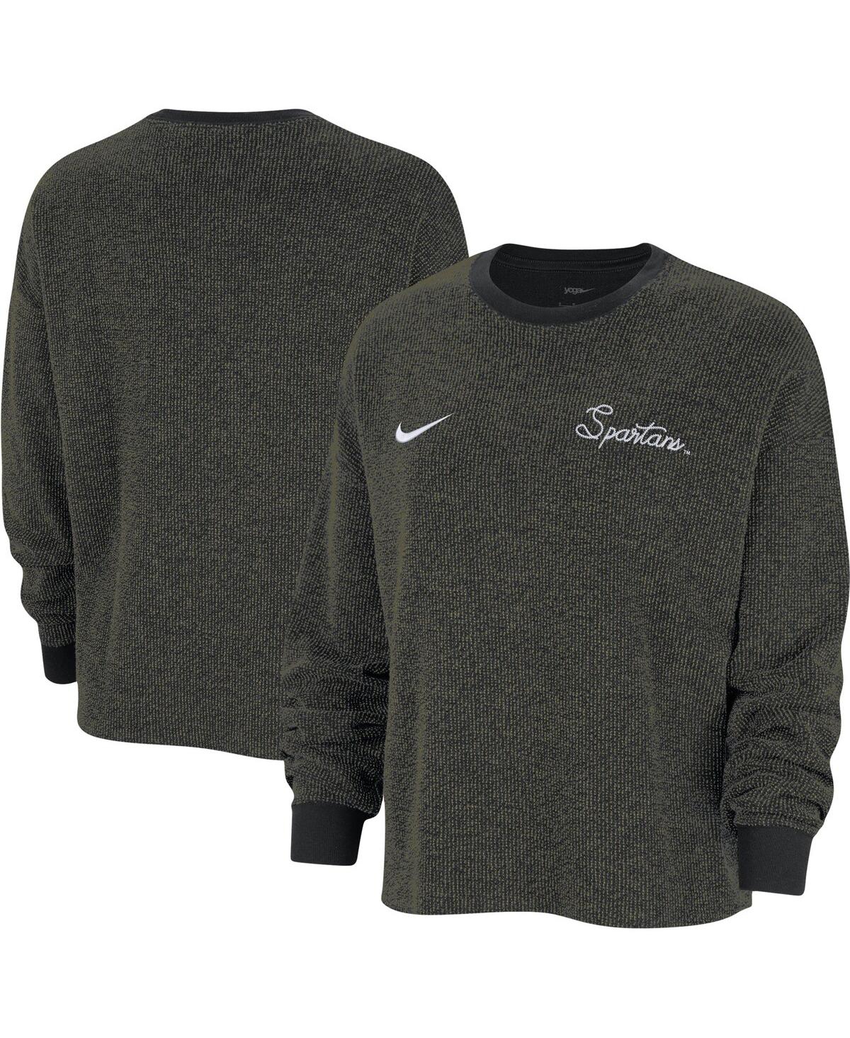 Women's Nike Black Michigan State Spartans Yoga Script Pullover Sweatshirt - Black