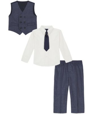 Toddler and Little Boys Shirt, Windowpane Vest, Pants & Neck Tie Set, 4 piece