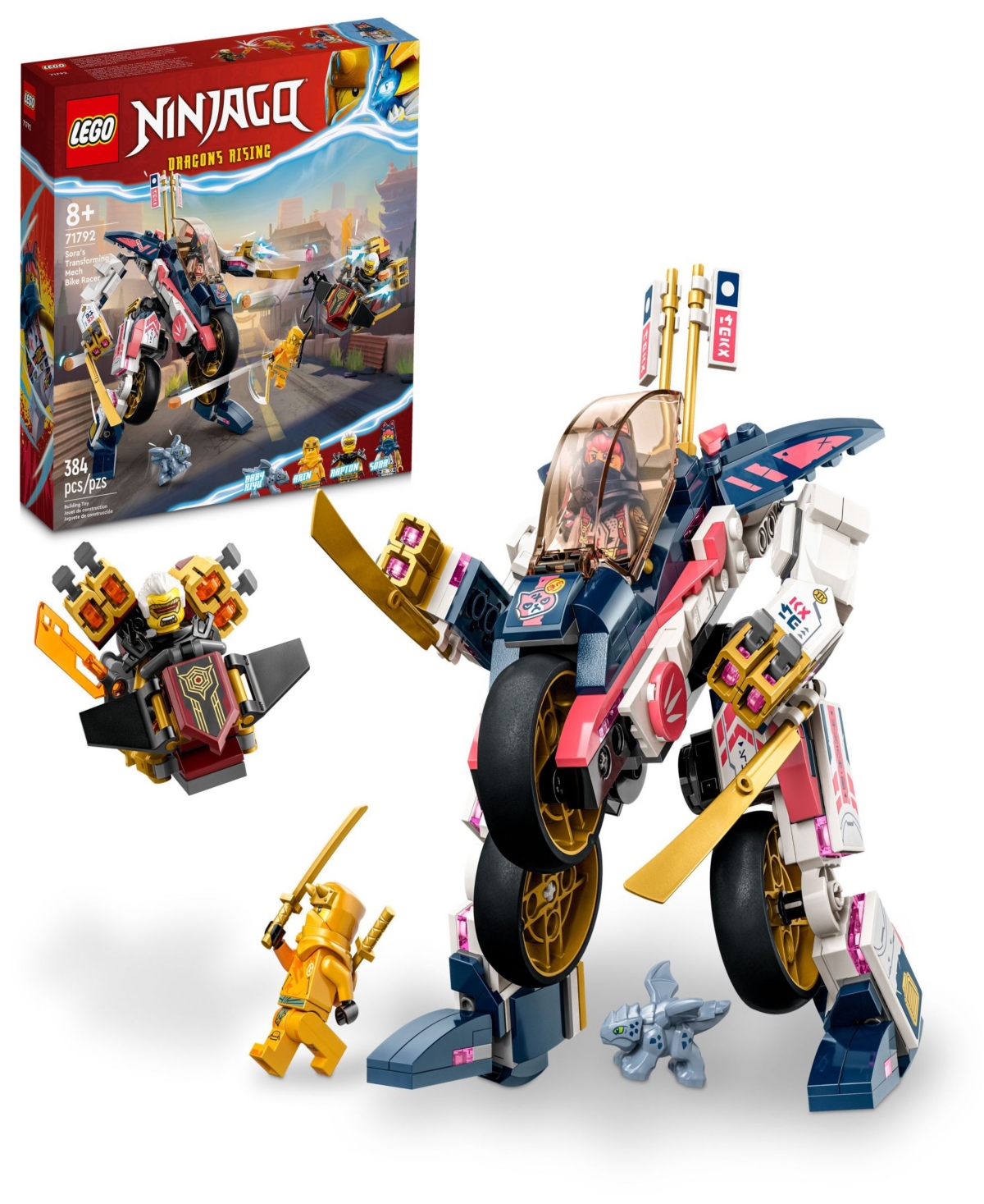 Lego Kids' Ninjago 71792 Sora's Transforming Mech Bike Racer Toy Building Set In Multicolor