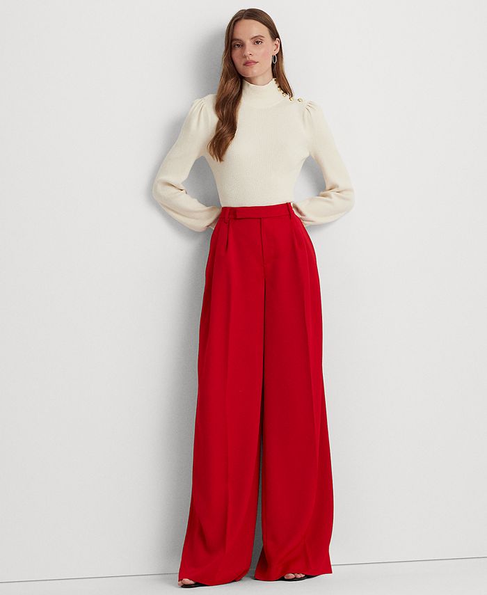 Lauren Ralph Lauren Plus Size Geo-Print Satin Shantung Wide-Leg Pants  (Fuchsia Multi) Women's Clothing - ShopStyle