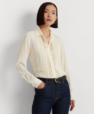 Lauren Ralph Lauren - Women's Lace-Trim Pintucked Crepe Shirt
