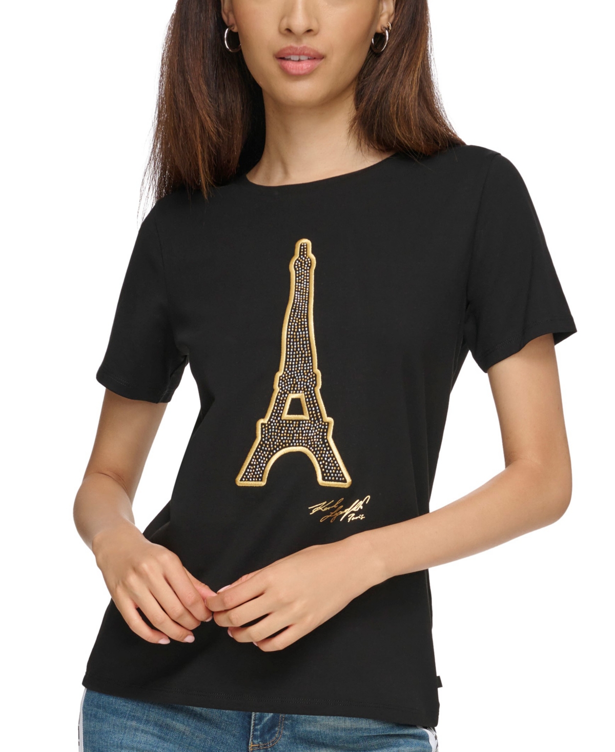 Karl Lagerfeld Paris Women's Petite Eiffel Tower T-Shirt - Gold