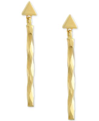 Polished Triangle Drill Bit Linear Drop Earrings in 10K Gold