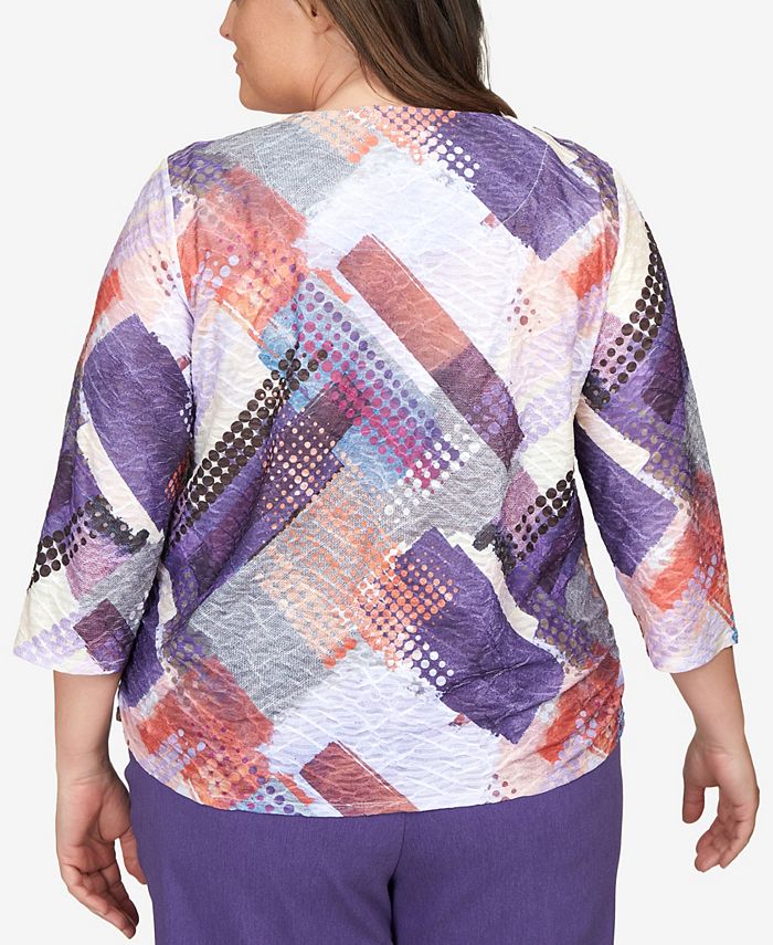 Alfred Dunner Plus Size Point of View Patchwork Dots Embellished Neck