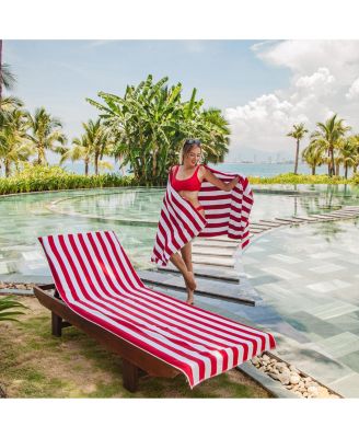 California Cabana Chaise Lounge Covers (2 Pack), Striped Color Options, 30x85 in. with 8" Fitted Pocket for Beach or Pool Chair