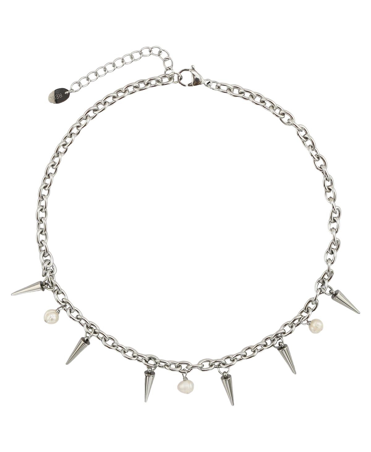 Sage Spike and Pearl Necklace - Silver
