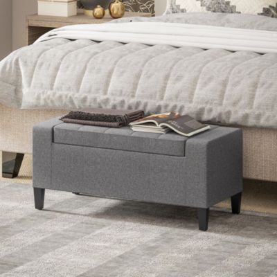 Recgular Tufted Linen Storage Ottoman Bench with Flipping Top