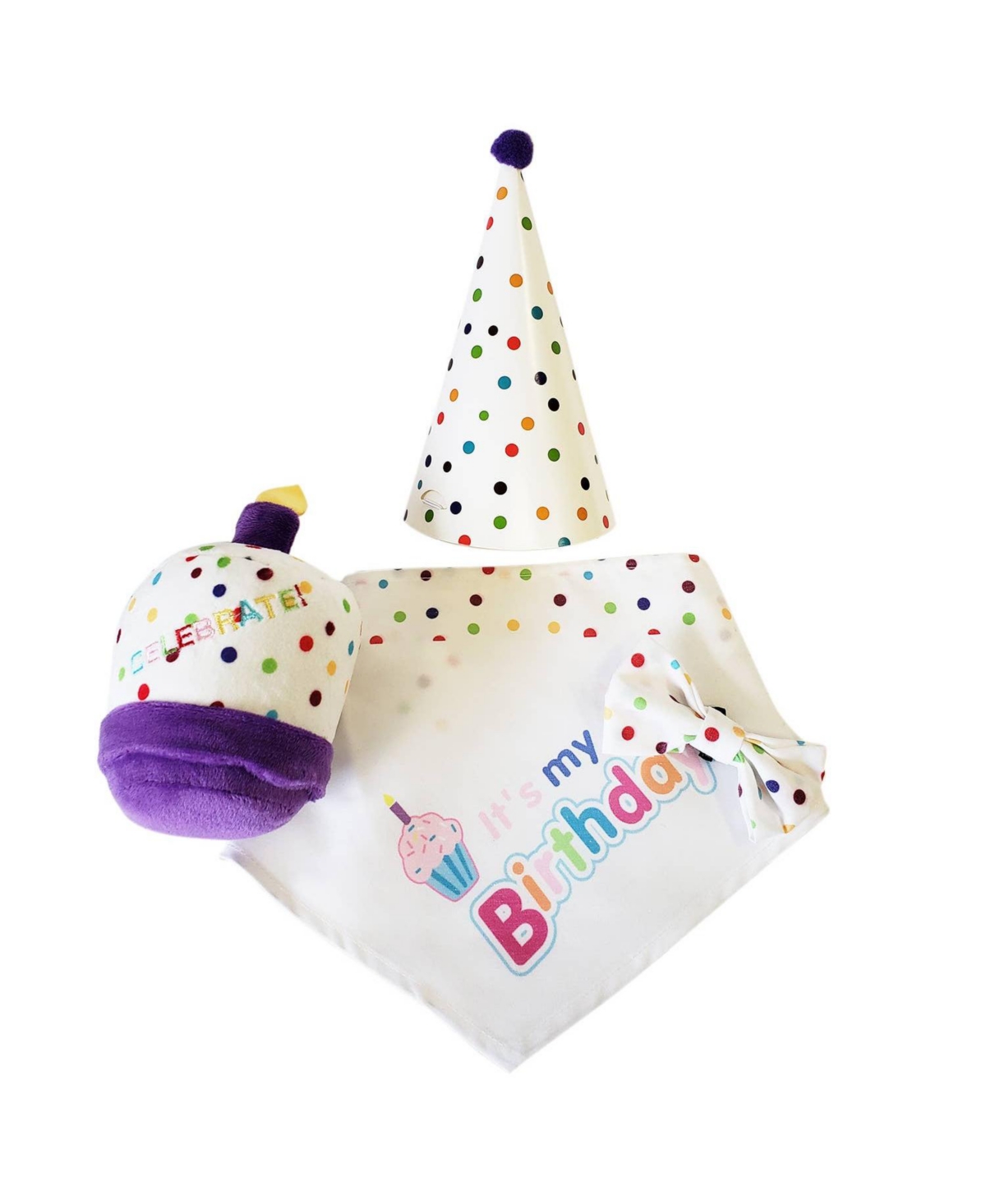 4-piece Dog Birthday Kit: Bandana, Hat, Bow Tie, Plush Toy - Open Miscellaneous