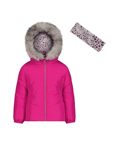Hello Kitty Toddler Girls' Puffer Jacket with Faux Fur Hood - Pink