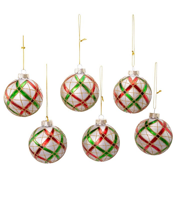 Kurt Adler 80mm Plaid Glass Ball Ornaments 6-Piece Set - Macy's
