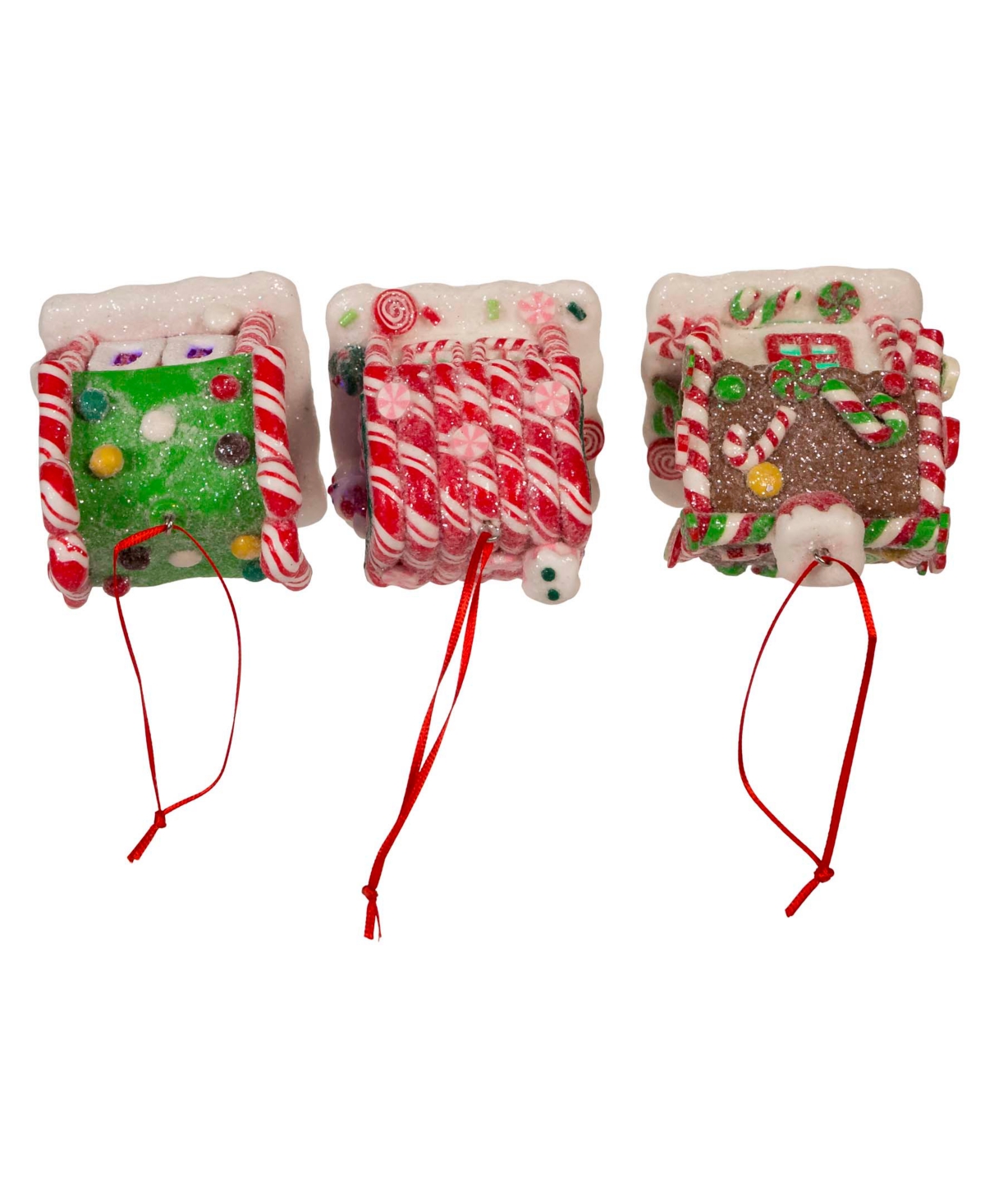 Kurt Adler 3.5" Battery-operated Gingerbread Led Candy House, 3 Piece Set In Multicolored