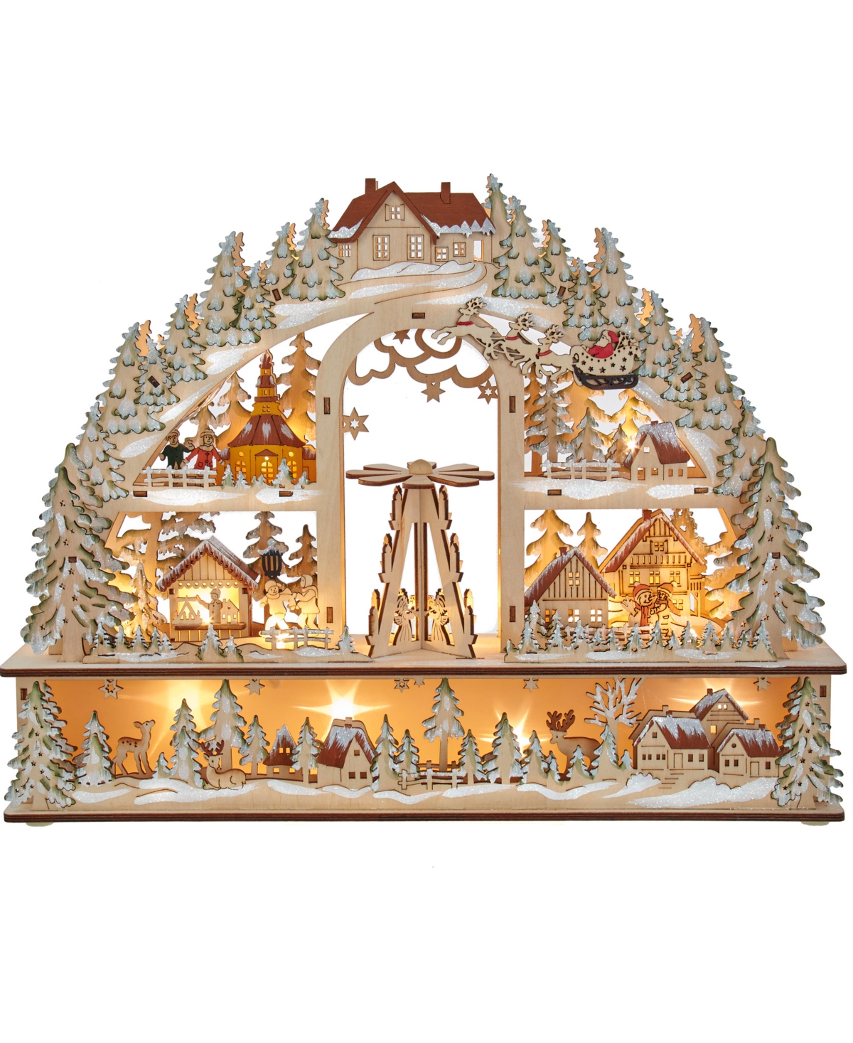 Kurt Adler 13.8" Battery-operated Light Up Christmas Village With Santa In Multicolored