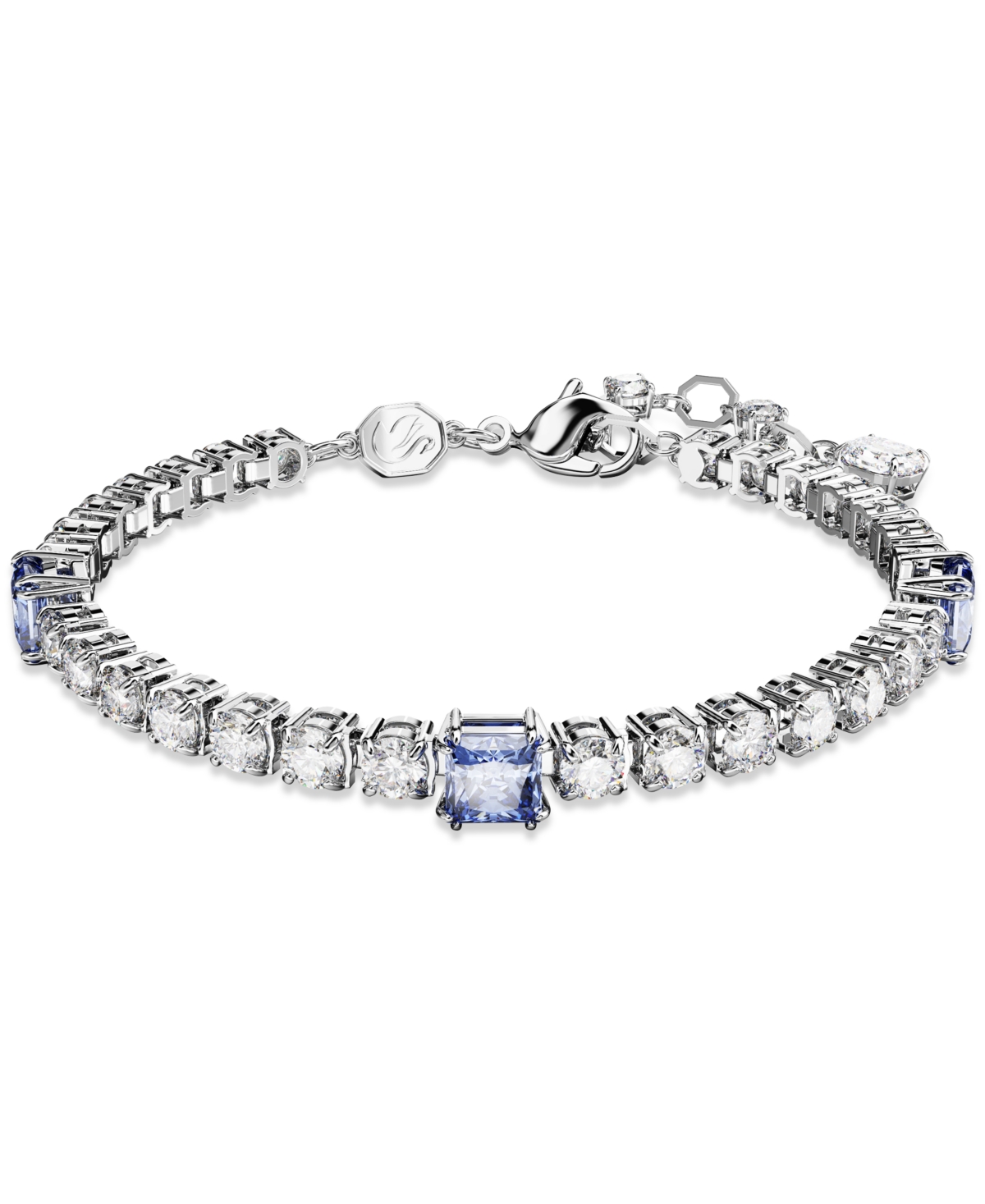 Shop Swarovski Rhodium-plated Mixed Crystal Tennis Bracelet In Blue