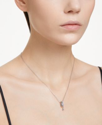 Rhodium-Plated Mixed Crystal Double Ring Pendant Necklace, 15" + 2" extender