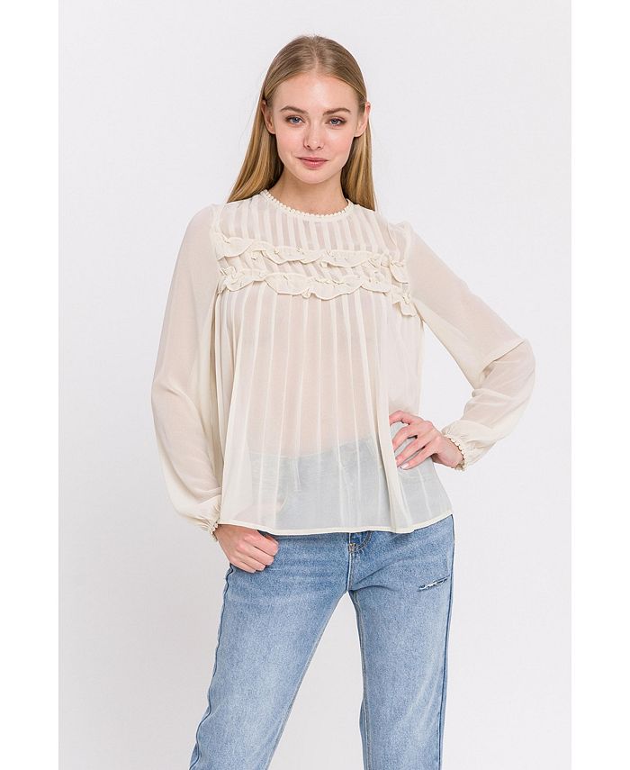 endless rose Women's Lace Detail Pleated Blouse - Macy's