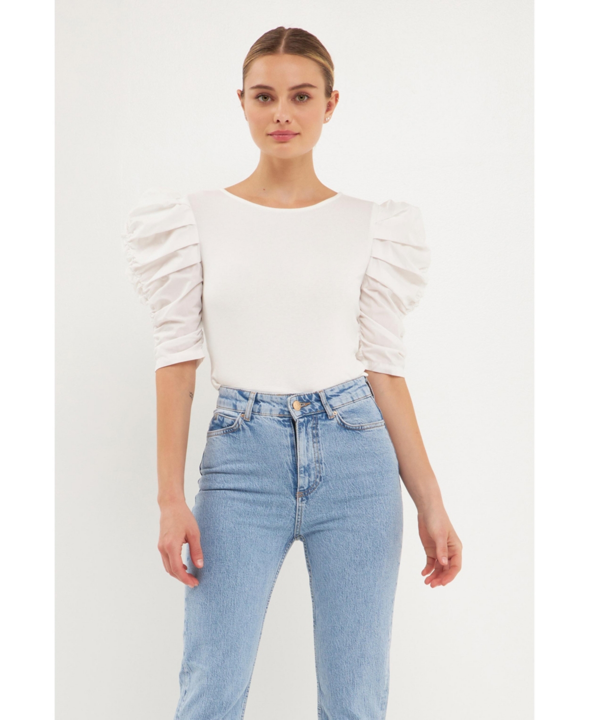 endless rose Women's Mixed Media Puff Sleeve Top