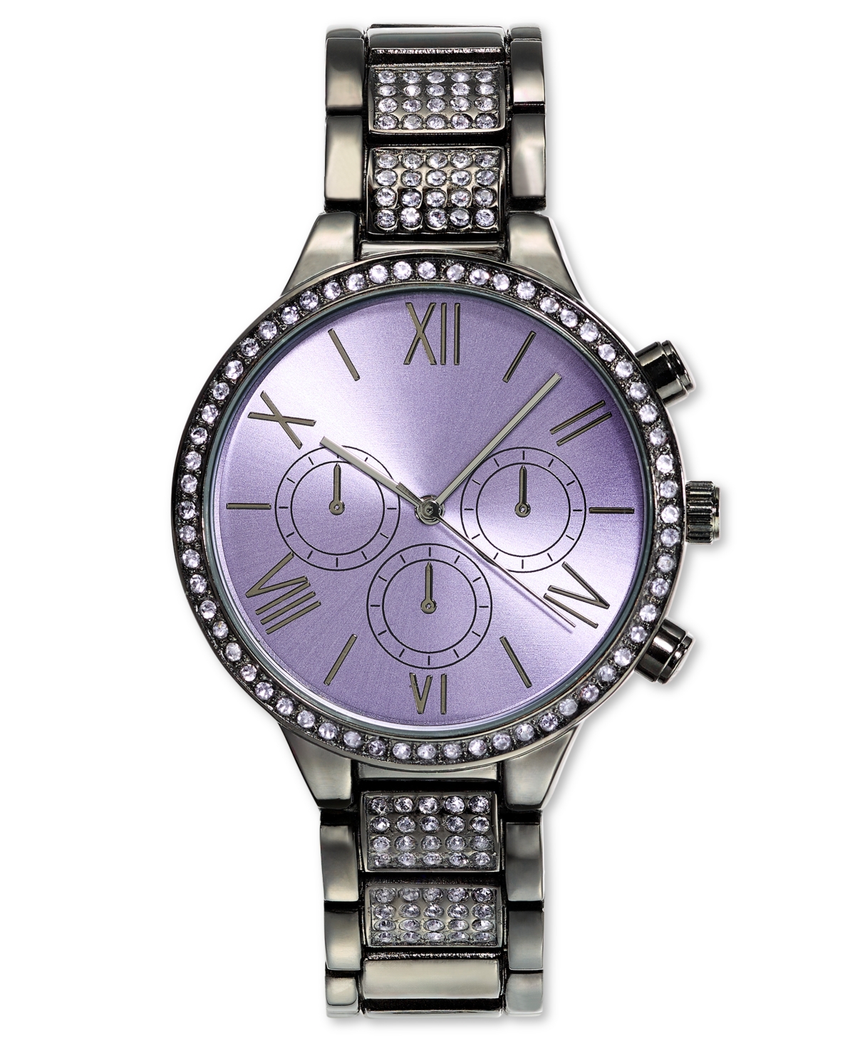 Inc International Concepts Women's Glitzy Black-tone Bracelet Watch 36mm, Created For Macy's In Purple