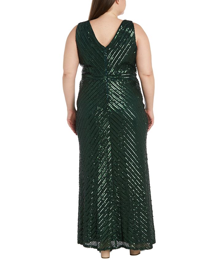 R & M Richards Nightway Plus Size Striped Sequined V-Neck Sleeveless ...