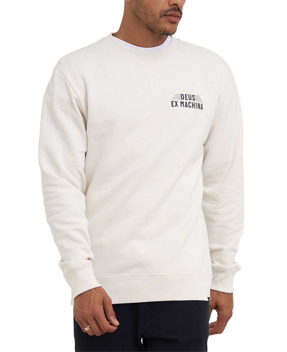 Deus Ex Machina Men s Fender Long Sleeve Crewneck Logo Graphic Sweatshirt Vintage White Smart Closet