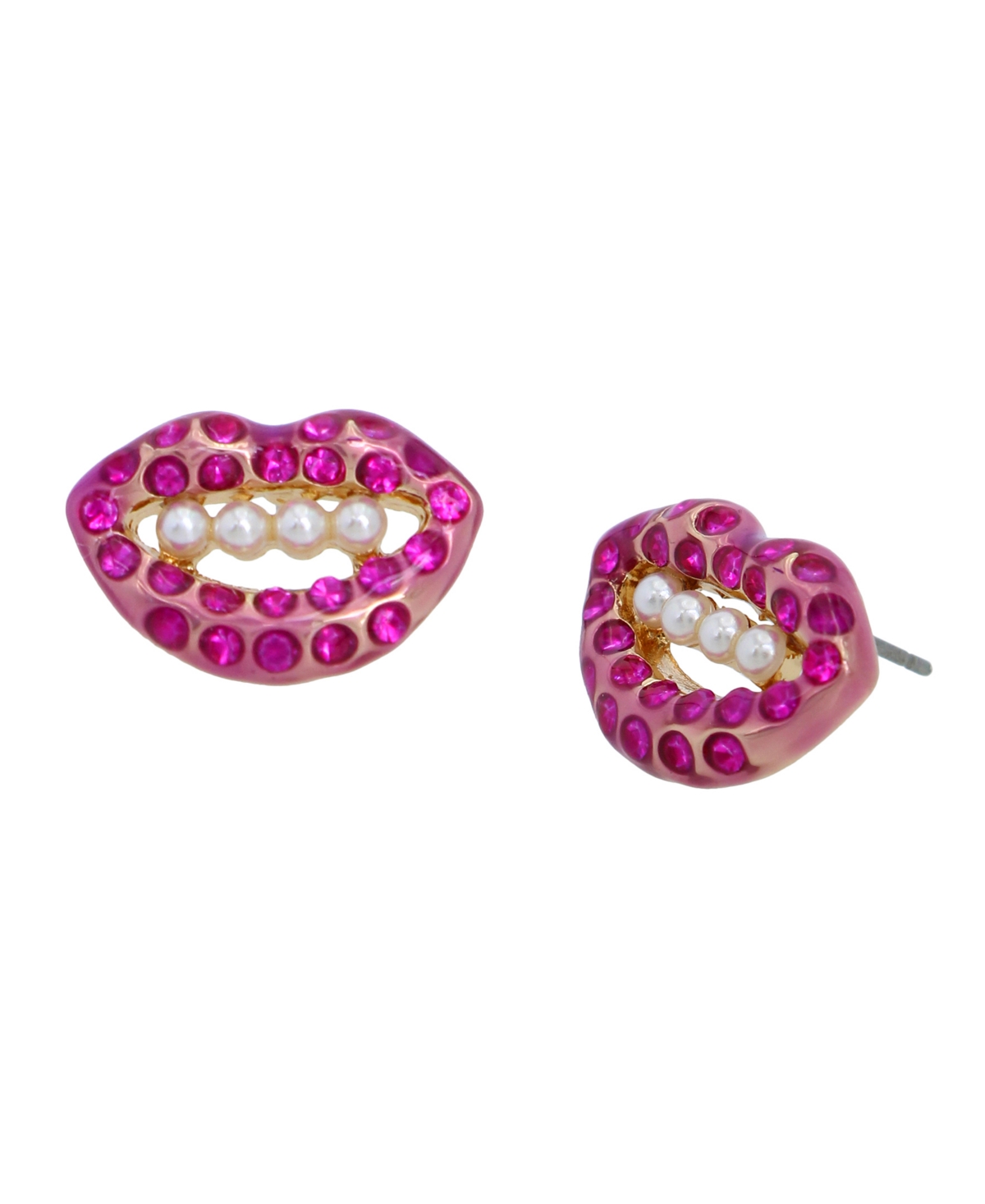 Faux Stone and Imitation Pearl Lips Stud Earrings - Pink, Gold
